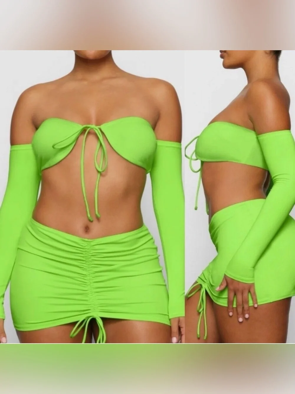 SKIMS | Long Sleeve Neon Green Bikini Top | S